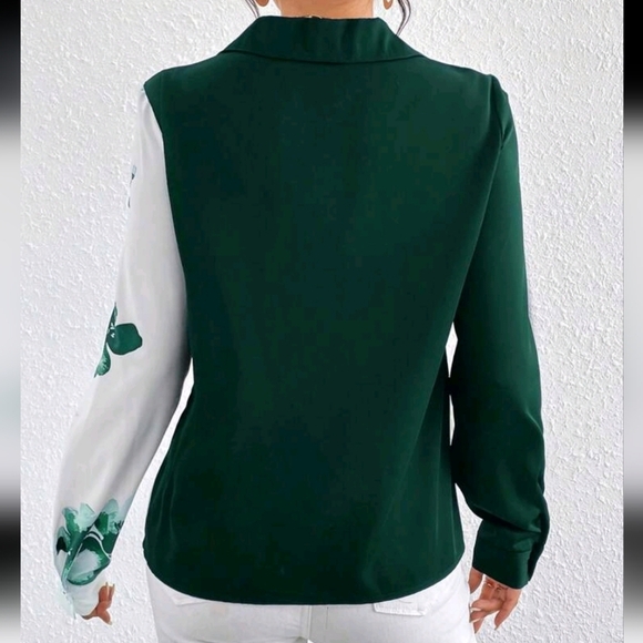 Clasi Floral Print Twist Front Two Tone Blouse,Long Sleeve Tops - Picture 4 of 4